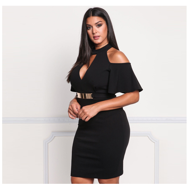 SZ60015-1 Sexy Off Shoulder Cut Out Chocker Bodycon Womens Plus Size Dress